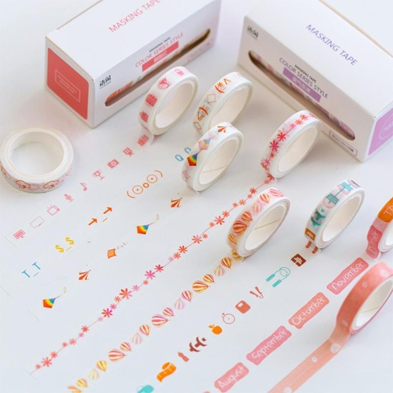 10 PCS  Mohamm Leaves Foil Grid Floral Cute Masking Washi Tape Set (Style2)