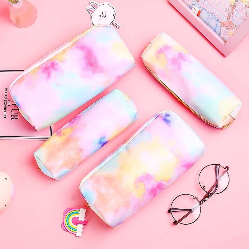 2 PCS Colorful Rainbow PU Pencil Case Stationery Storage Bag School Supplies 19.5x9cm