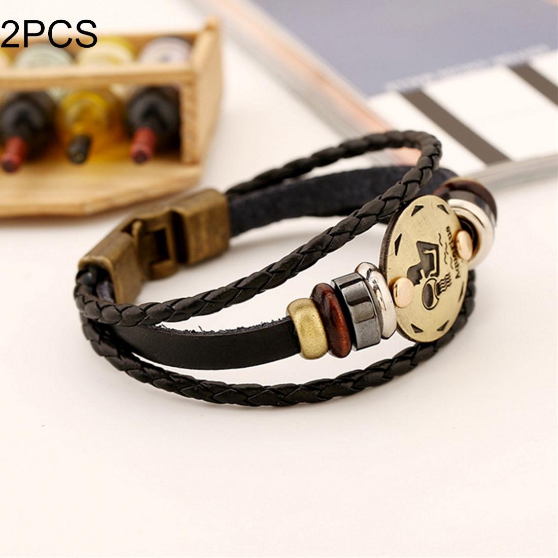 2 PCS Couple Lovers Jewelry Leather Braided Pisces Constellation Detail Hand Chain Bracelet, Size: 21*1.2cm (Style11)