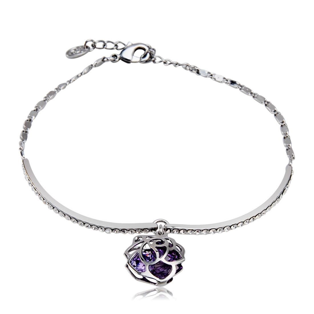 Romantic Purple Rose Design Crystal Bracelet for Female, Chain Length: 20cm