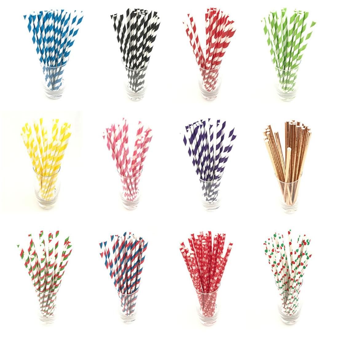 50 PCS Degradable Color Environmental Protection Striped Paper Straw Disposable Kraft Paper Straw (Style3)