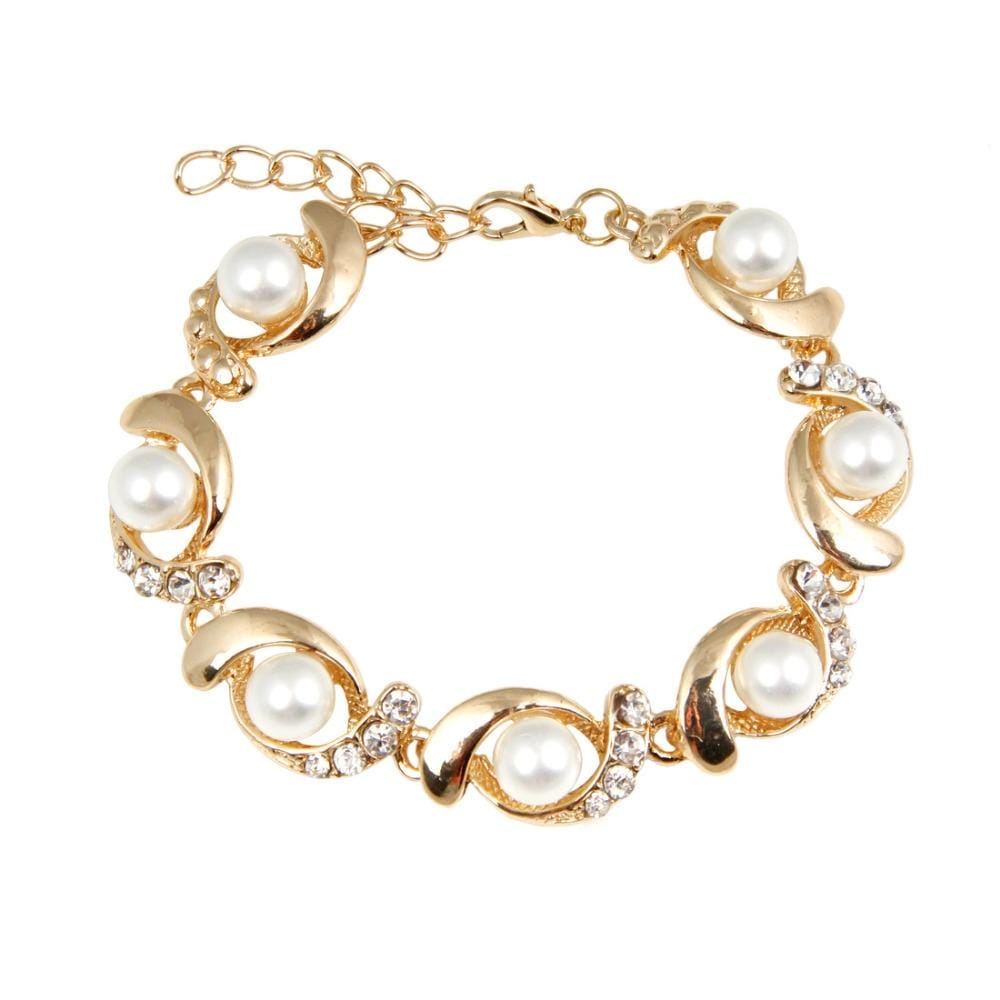 Women Fashion Trendy Pearl Chain Crystal Bracelet (Silver)