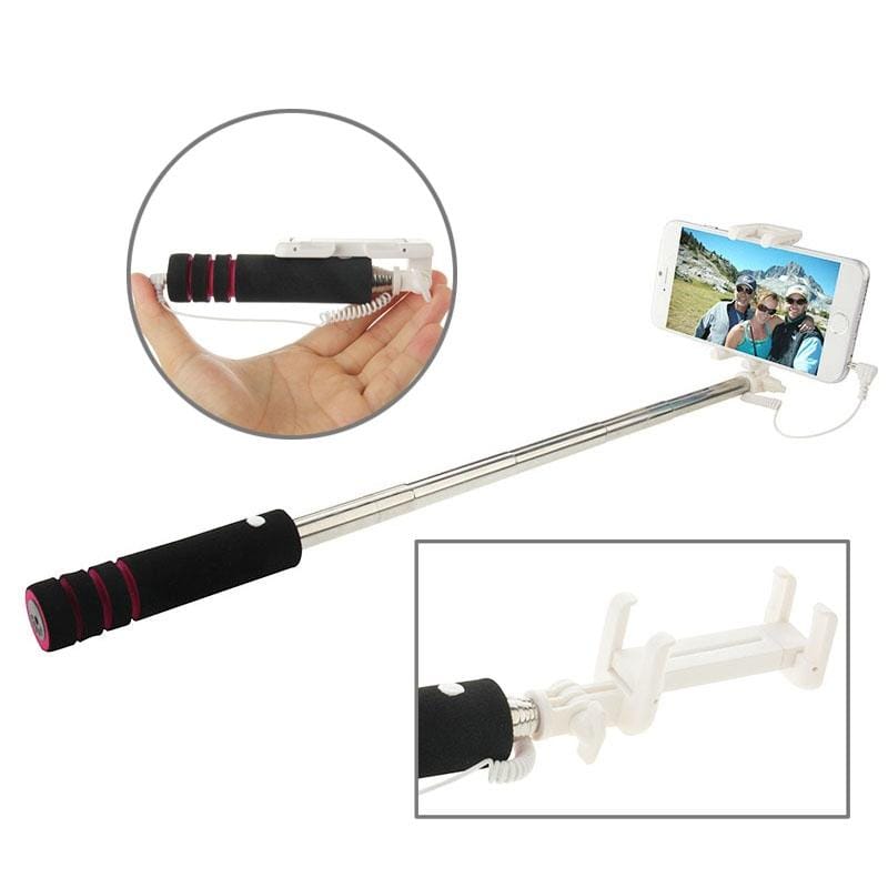 Goshot Q4 Mini Wire Controlled Selfie Stick Monopod Folding Extendable Handheld Holder for iOS & Android Phone, Max Length: 60cm (Magenta)