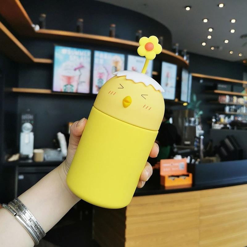 Chicken Shape Handy Insulation Cup Silicone Rope Vacuum Stainless Steel Student Water Cup (A Yellow)