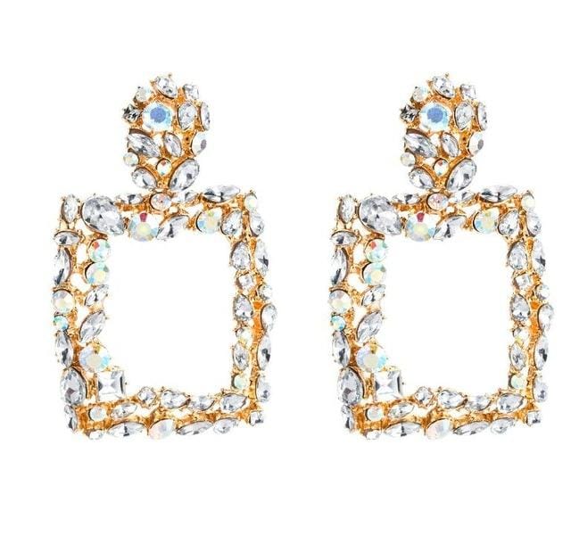 2 Pairs Retro Geometric Square Drill Inserts Earrings (White)