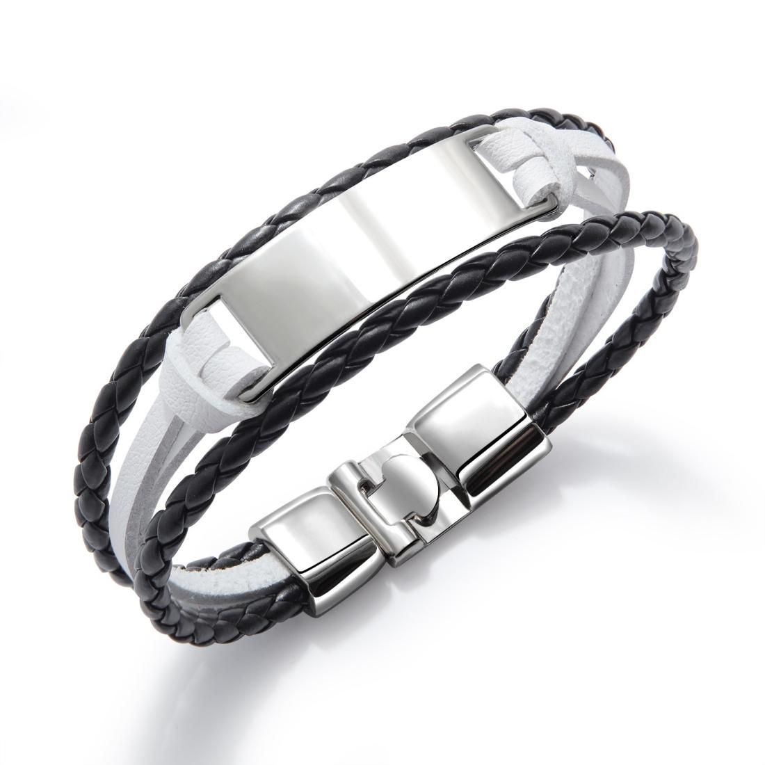 OPK Simple and Wild Fashion Bracelet Multilayer Woven Leather Bracelet for Men (Black White)