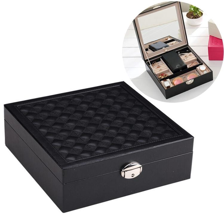 Wooden Jewelry Box Necklace Ring Storage Organizer Large Jewel Cabinet Gift Case (Black)