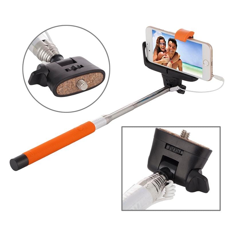 Portable Wire Controlled Selfie Stick Monopod Folding Extendable Handheld Holder with Separable Frame for iOS & Android Phone, Folded Length: 23.4cm, Max Extension Length: 88.6cm (Orange)