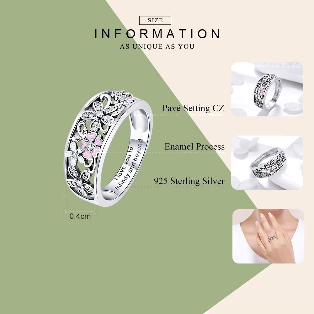 Fashion 925 Sterling Silver Daisy Flower Finger Rings for Women Wedding Engagement Jewelry, Ring Size:8