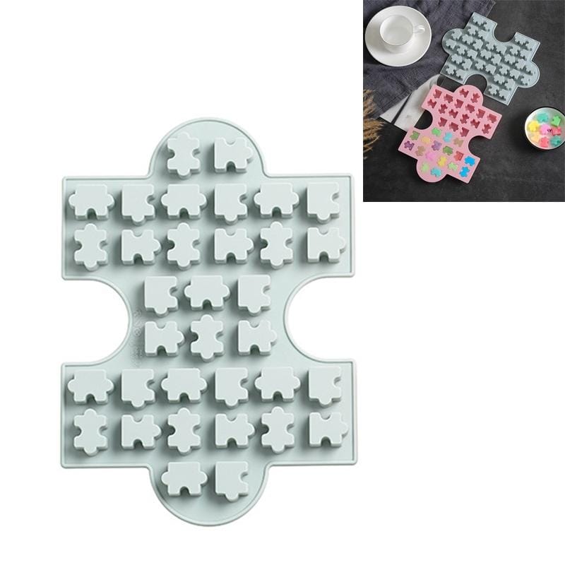 4 PCS Creative Jigsaw Puzzle Shape Ice Tray Mold Microwave Oven Candy Chocolate Cake Mold (Blue)
