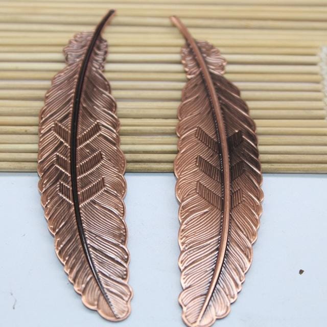 10 PCS Feather Leaf Metal Bookmark Children Student Gift Stationery School Office Supplies (Red Copper)