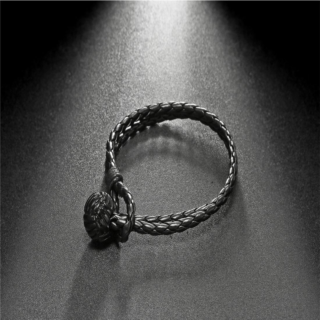 Fashion Men Jewelry Black Single Loop Ball Shape Leather Classic Hand Chain Bracelet