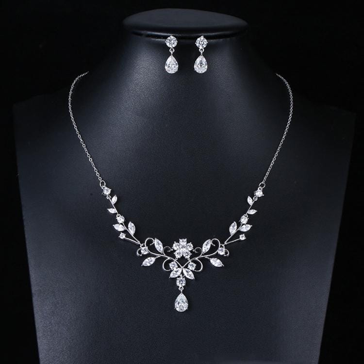 Elegant Simple Bridal Wedding Earrings Zircon Necklace Set (TL72)