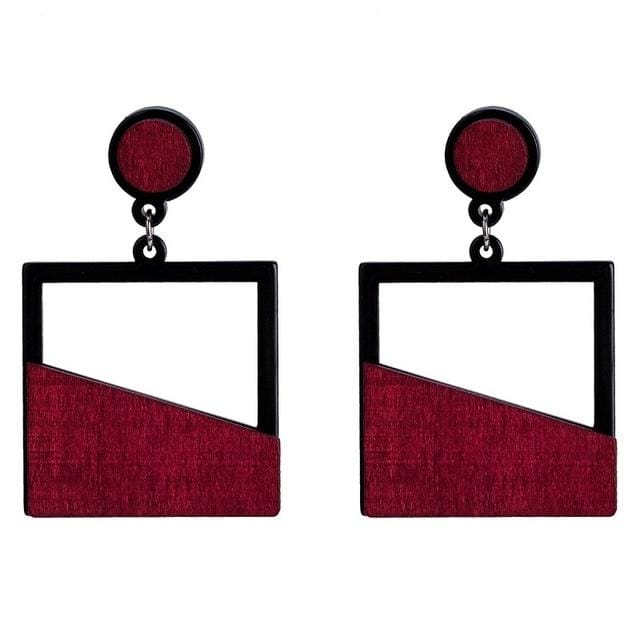 2 PCS Geometric Hollow Wooden Earrings Female Bohemian Earrings (Red)