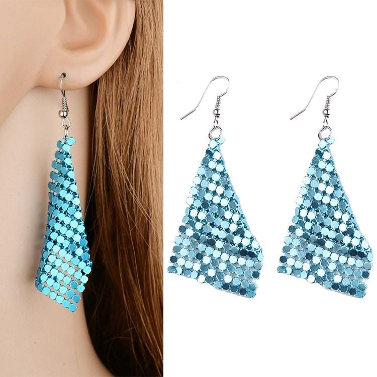 Personality Small Square Sequins Exaggerated Wild Metal Earrings For Women (Blue)