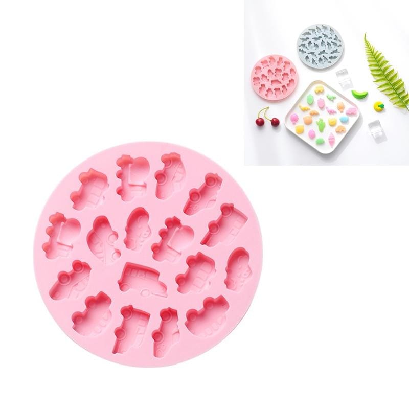 10 PCS Round Cartoon Soft Candy Jelly Steamable Silicone Mold Ice Cream Chocolate Dripping Mold, Style:Car (Pink)