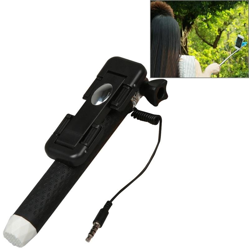 RK-Mini3 Multifunction Wire Controlled Selfie Stick Monopod Extendable Handheld Holder for IOS & Android Phone / GoPro Camera, Max Length: 70cm (Black)