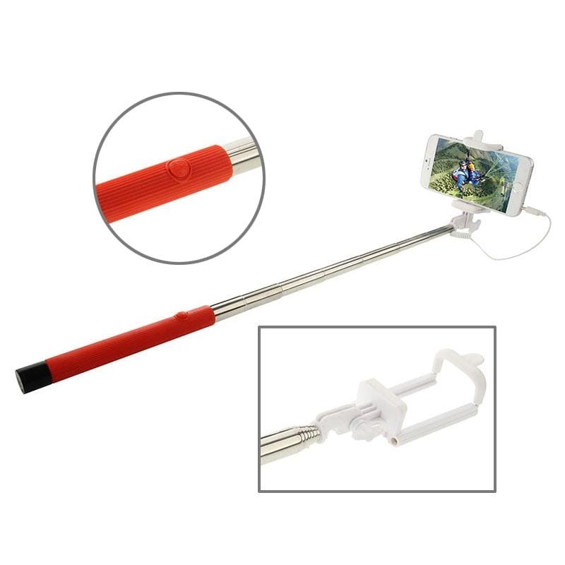 ITC-ZP02B Multifunction Wire Controlled Selfie Stick Monopod Extendable Handheld Holder for IOS & Android Phone, Max Length: 104cm (Red)