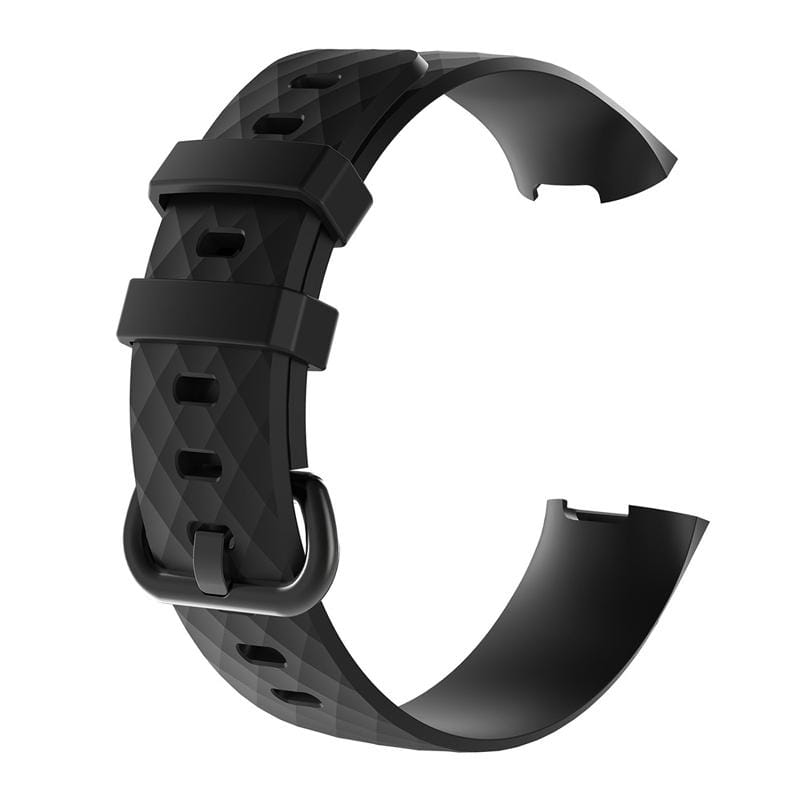 Diamond Pattern Silicone Wrist Strap Watch Band for Fitbit Charge 4 Large Size:210*18mm (Black)