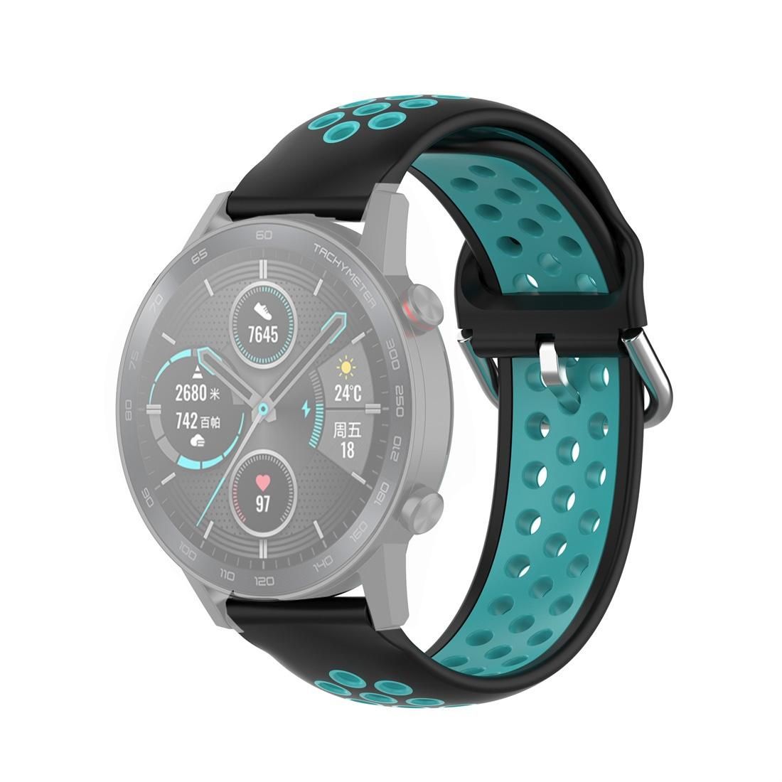 For Huawei Honor Magic Watch 2 46mm 22mm Clasp Two Color Sport Wrist Strap Watchband (Black + Mint Green)