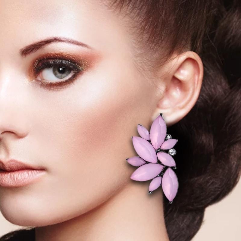 Fashion Wings Earrings Rhinestone RED / Pink Glass Black Resin Sweet Metal Leaf Ear Earrings For Girl (pink)