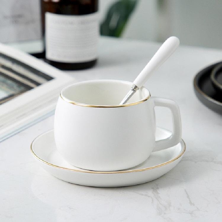3 in 1 Simple Matte Phnom Penh Water Cup Ceramic Coffee Cup Saucer Spoon Set (White)