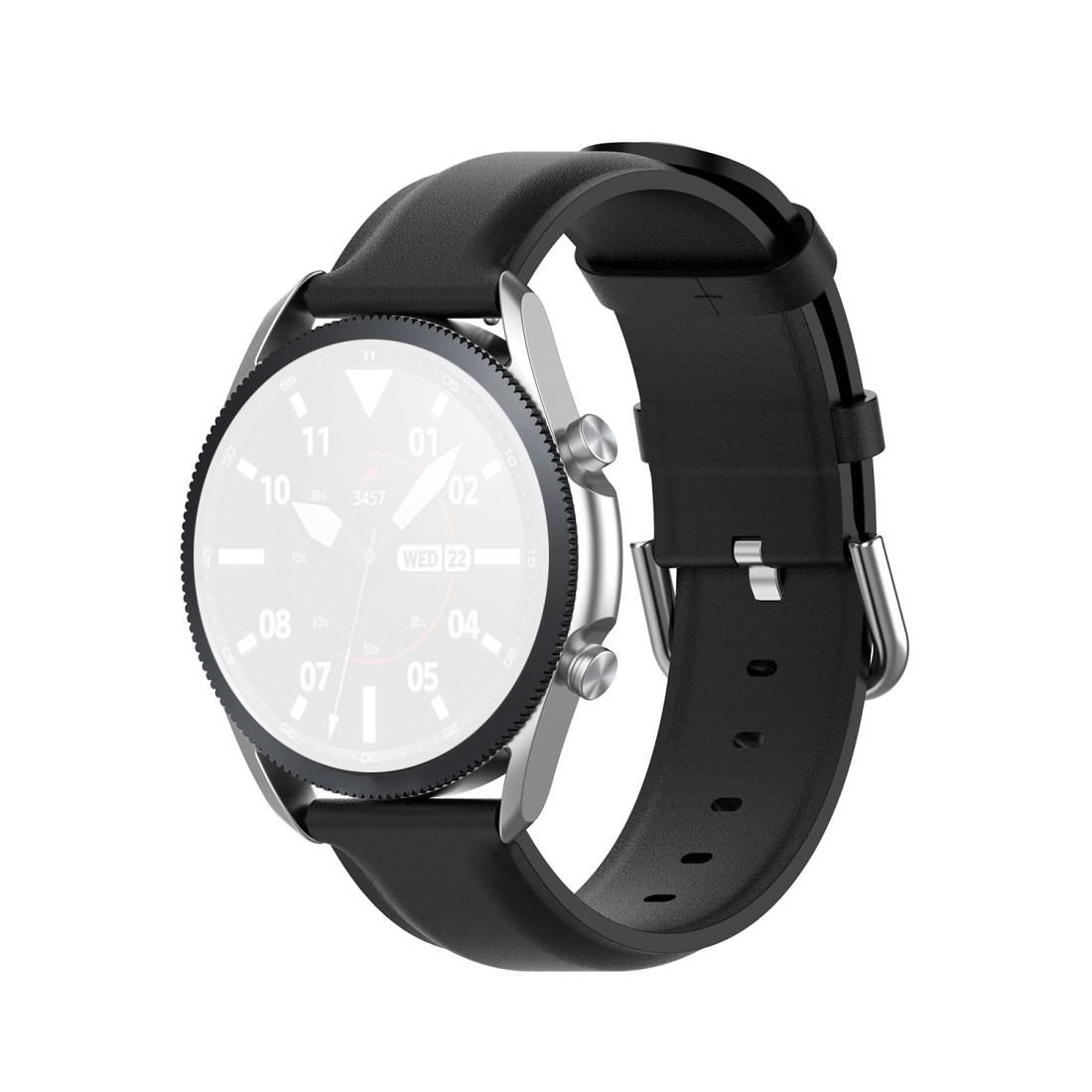 For Galaxy Watch 3 41mm Round Tail Leather Strap, Size: Free Size 20mm (Black)