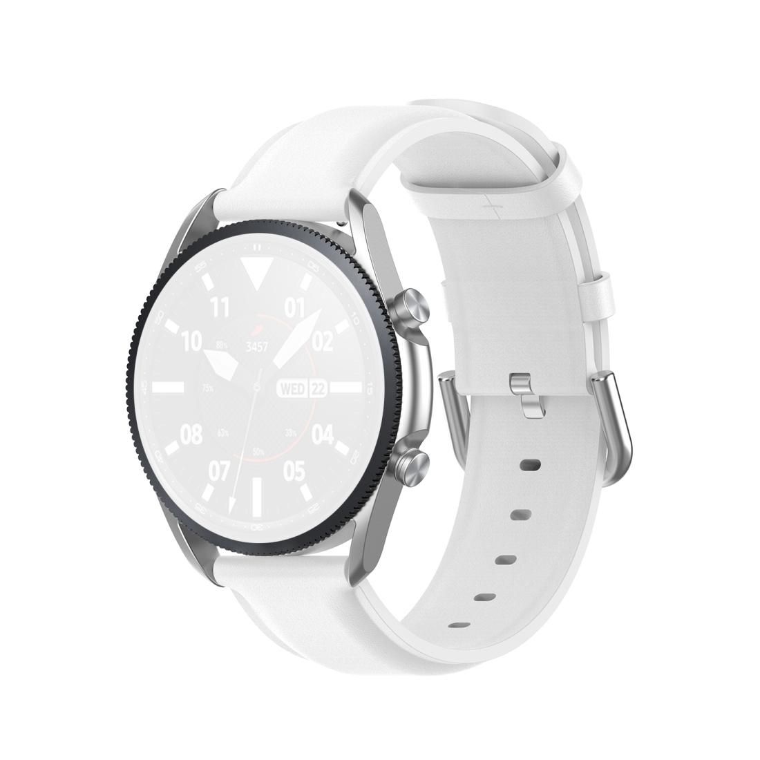 For Galaxy Watch 3 45mm Round Tail Leather Strap, Size: Free Size 22mm (White)