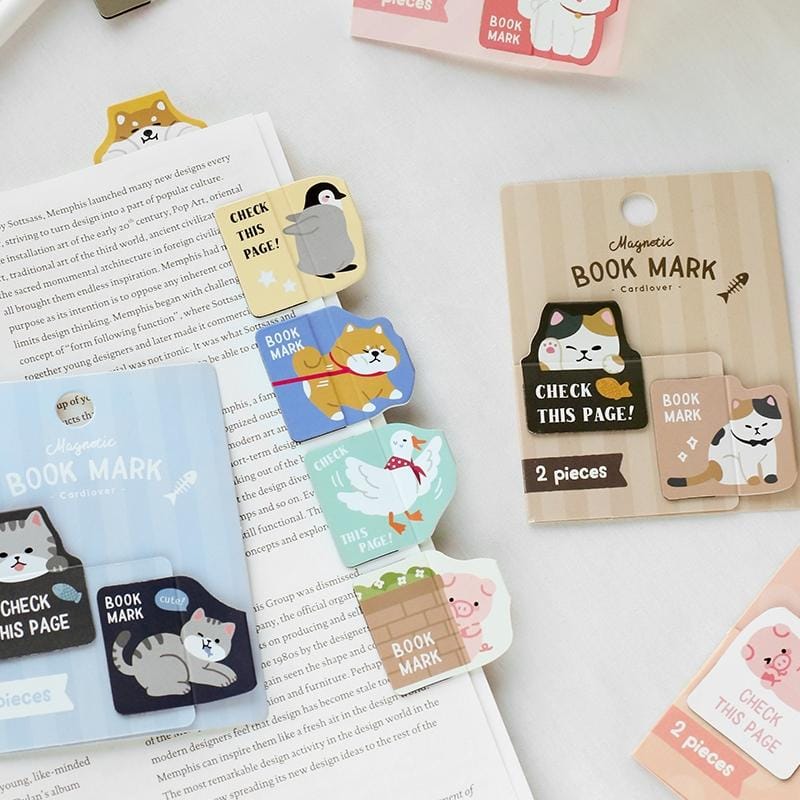 2 PCS Creative Cute Cartoon Magnet Bookmark Small Animal Book Page Folder (White Bear)