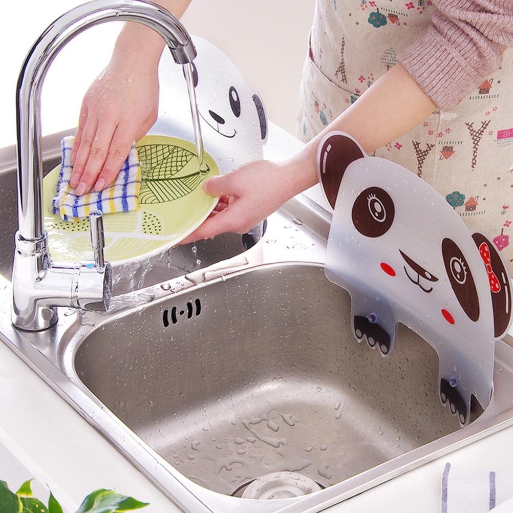 2 PCS Cartoon Panda Shape Kitchen Dishwashing Sink Baffle Household Splashproof Waterproof Sink Flap (White Panda)