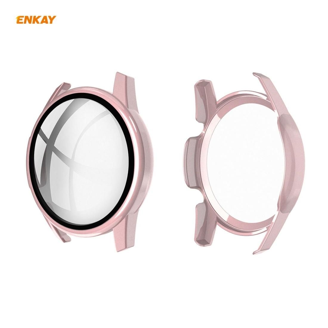 For Huawei Watch GT 2 42mm ENKAY Hat-Prince ENK-AC8201 Full Coverage PC Frosted Case + 9H Tempered Glass Protector (Pink)