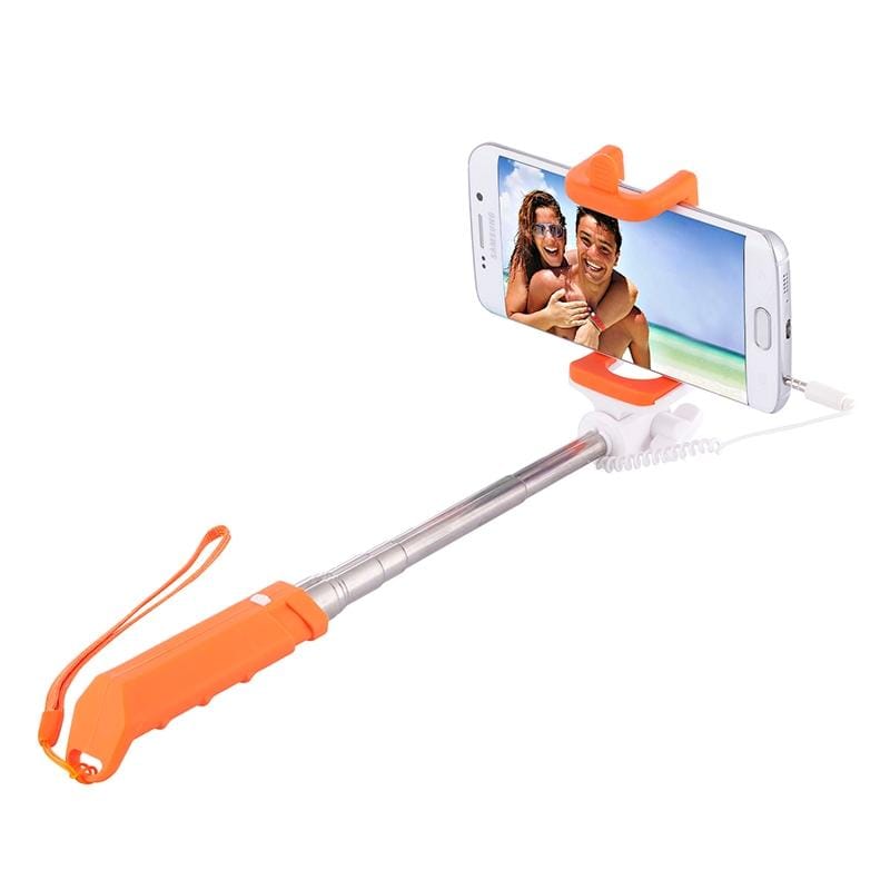 Portable Mini Wire Controlled Rainbow Selfie Stick Monopod Folding Extendable Pocket Handheld Holder for iOS & Android Phone, Folded Length: 15.5cm, Max Extension Length: 61.0cm (Red)