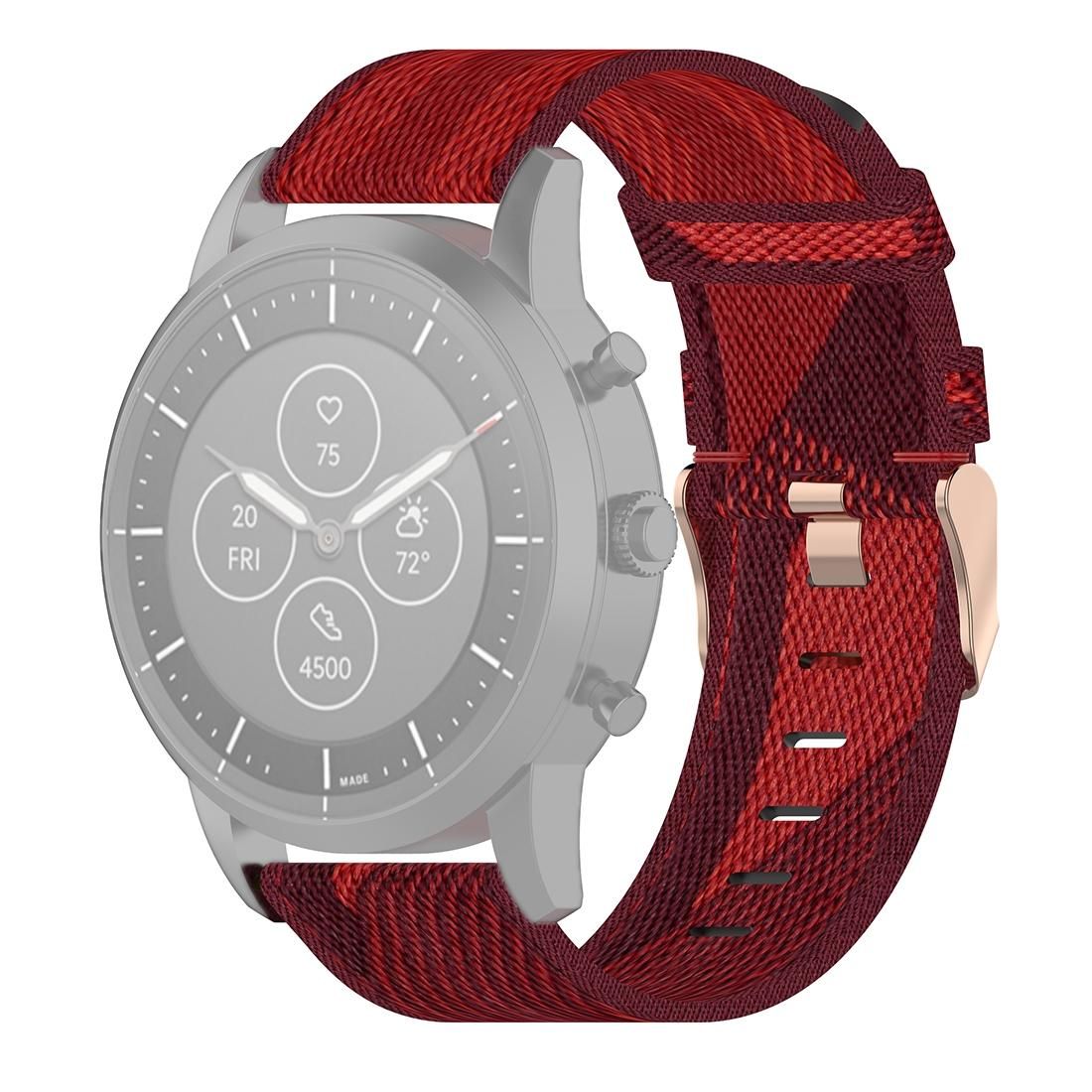 22mm Stripe Weave Nylon Wrist Strap Watch Band for Fossil Hybrid Smartwatch HR, Male Gen 4 Explorist HR & Sport (Red)