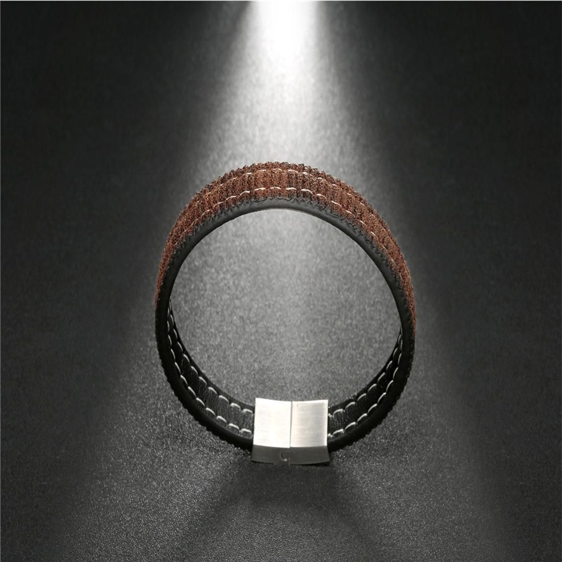 Fashion Men Jewelry Genuine Leather Bracelet Classic Stitching Magnetic Buckle Leather Bracelet