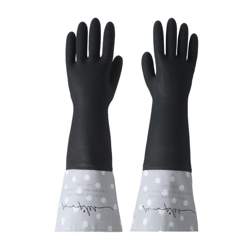 Housework Cleaning Long Tube Dot Waterproof Rubber Gloves, Size:L (Black)