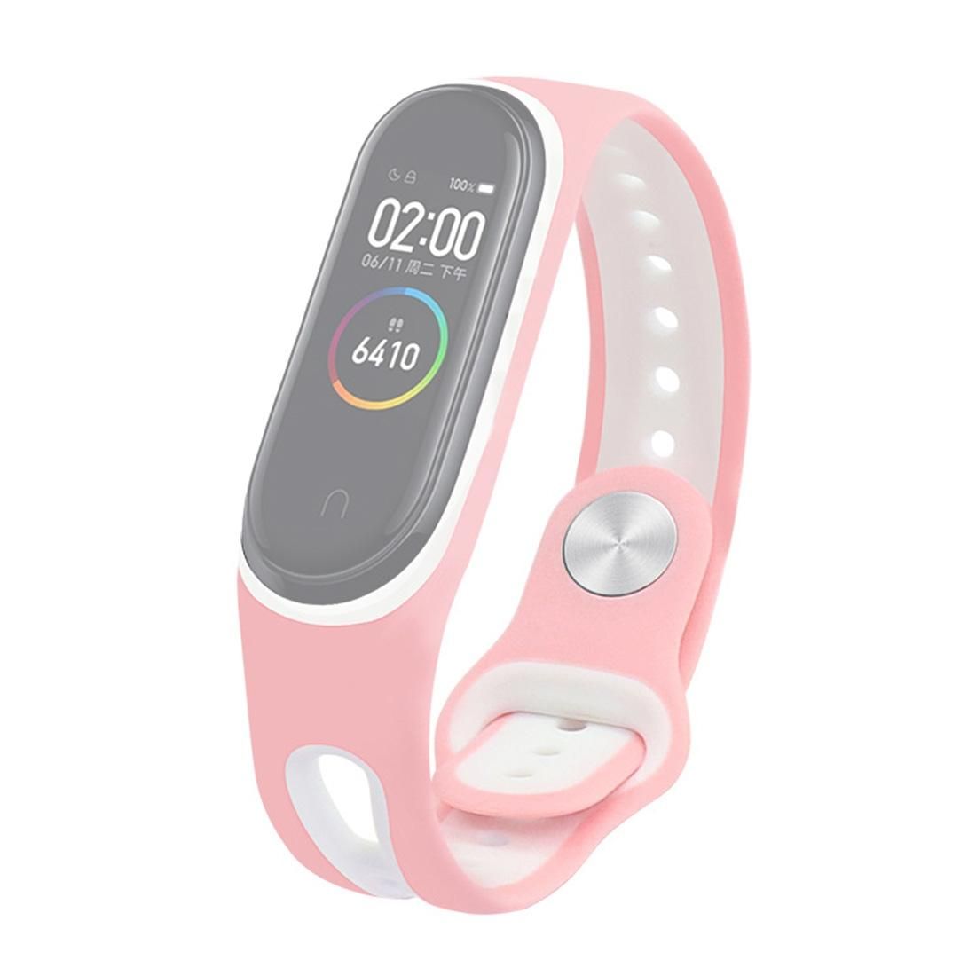 For Xiaomi Mi Band 4 Two-color U Shape Silicone Replacement Strap Watchband (Pink White)