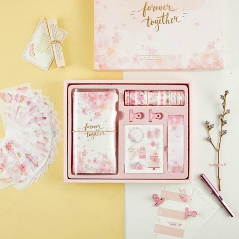 Girly Heart Cute Hand Book Gift Box Small Fresh Notebook Set (Streamer Sakura)
