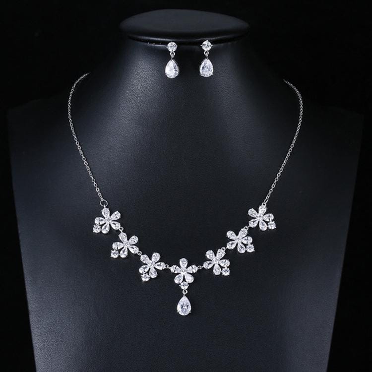 Elegant Simple Bridal Wedding Earrings Zircon Necklace Set (TL74)