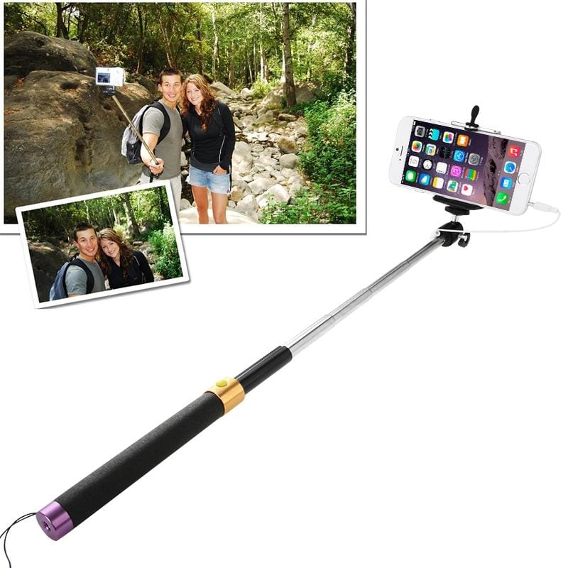 Portable Wire Controlled Selfie Stick Monopod Extendable Handheld Holder, Max Length: 1m (Dark Blue)
