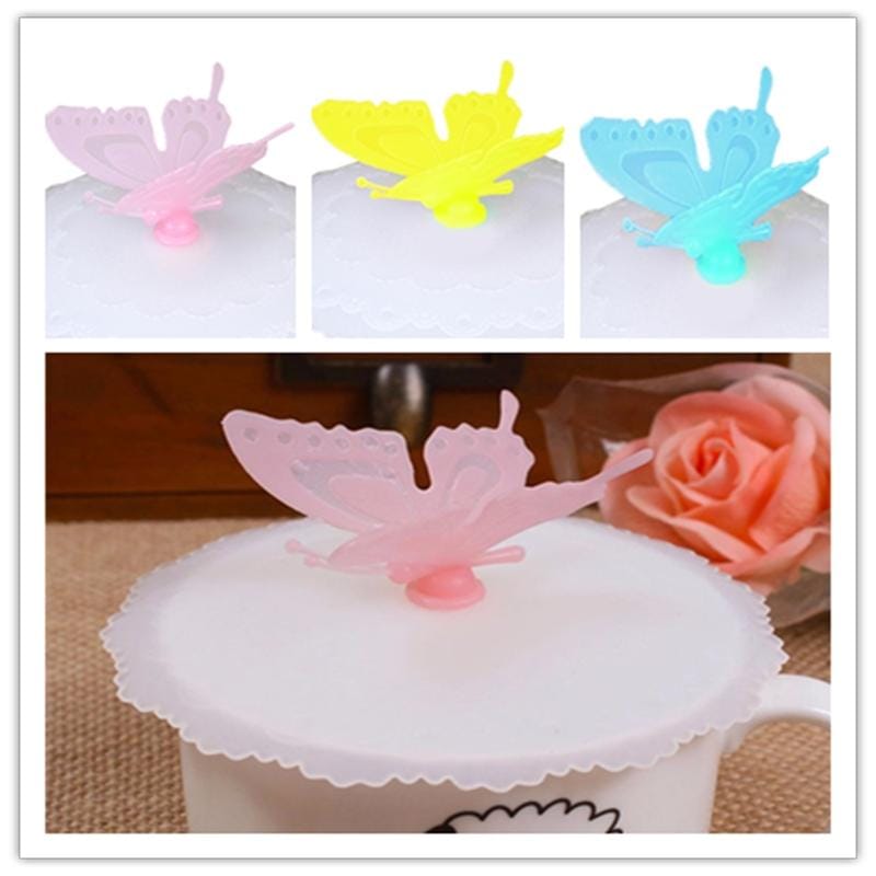 2 PCS Creative Dustproof Silicone Butterfly Transparent Lace Cup Cover (Yellow)