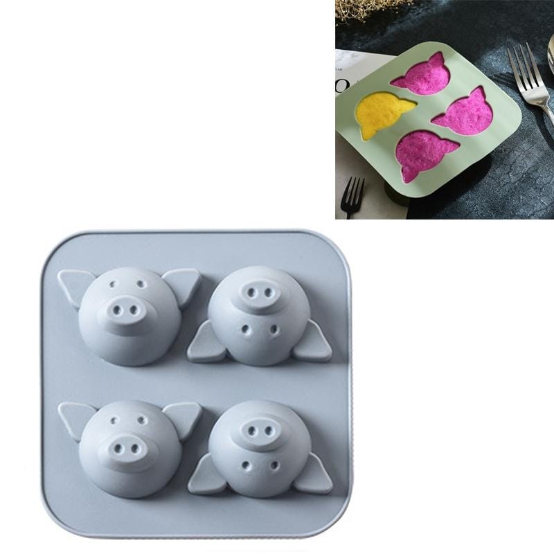 6 PCS Cute Pig Silicone Cake Mold Rice Cake Chocolate Ice Cube Handmade Soap Mold (Grey blue)