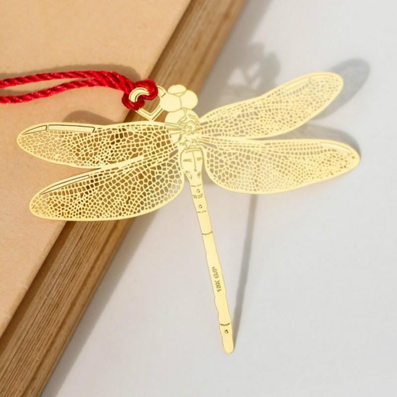 Brass Dragonfly Classical Metal Bookmark Office Accessories School Supplies (Gold)