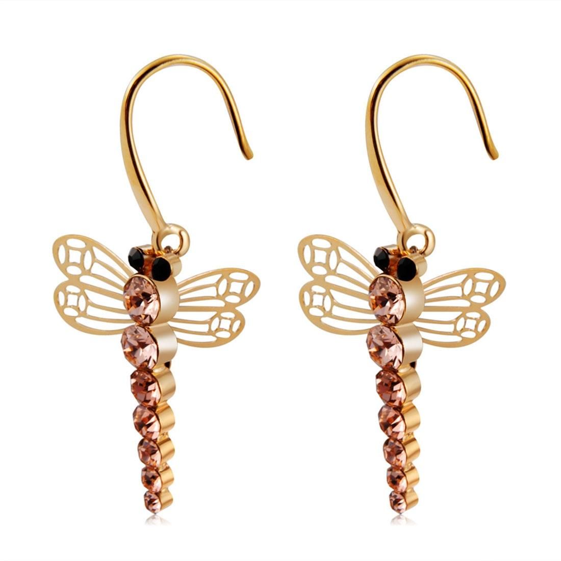 2 PCS Dragonfly Style Crystal Ear Hooks Earrings for Female