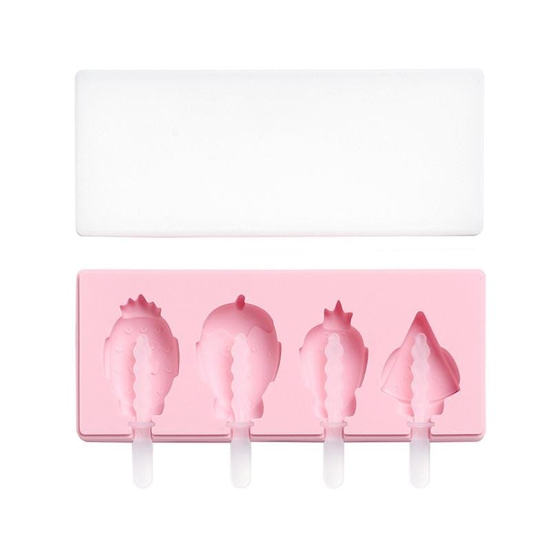 2 PCS Handmade Cartoon Homemade Ice Cream Silicone Stick Ice Mold with Lid DIY Ice Box, Style:Cute Fruit (Blue)