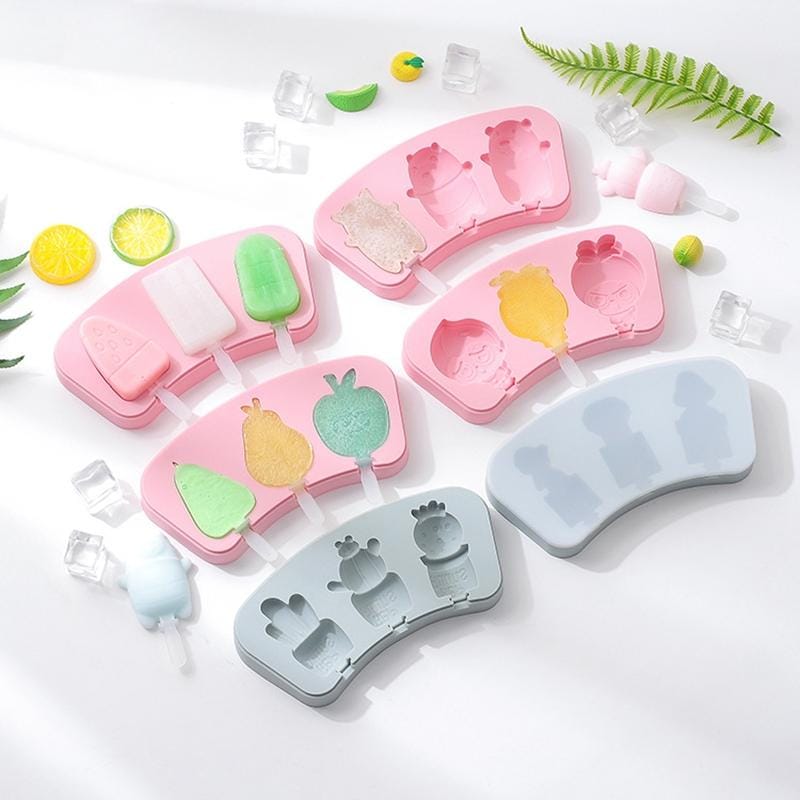 2 PCS Cartoon Homemade Popsicle Ice Cream Mold with Lid Silicone Baking Tool, Style:Avocado Apple Pear (Blue)