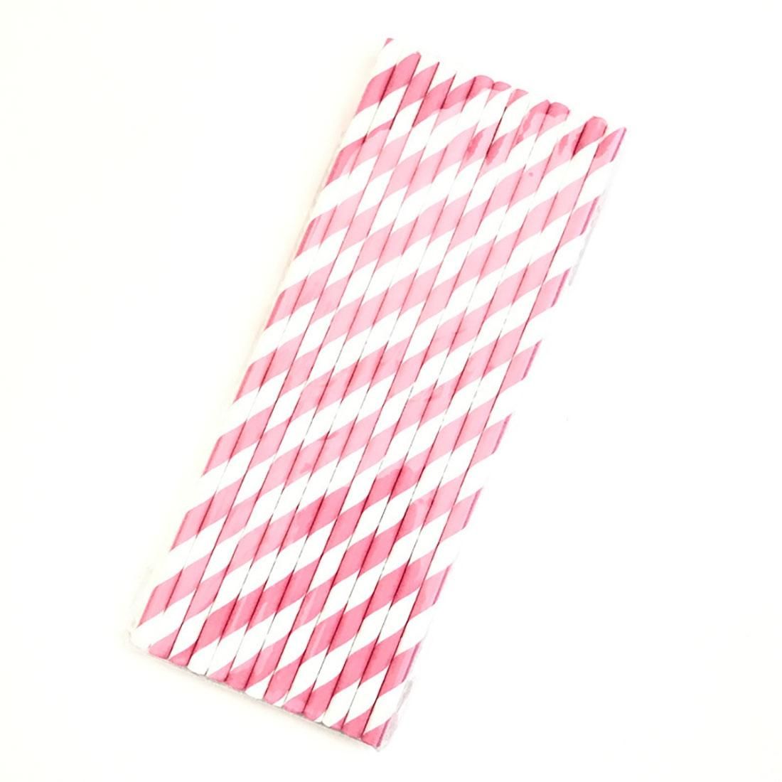50 PCS Degradable Color Environmental Protection Striped Paper Straw Disposable Kraft Paper Straw (Pink)