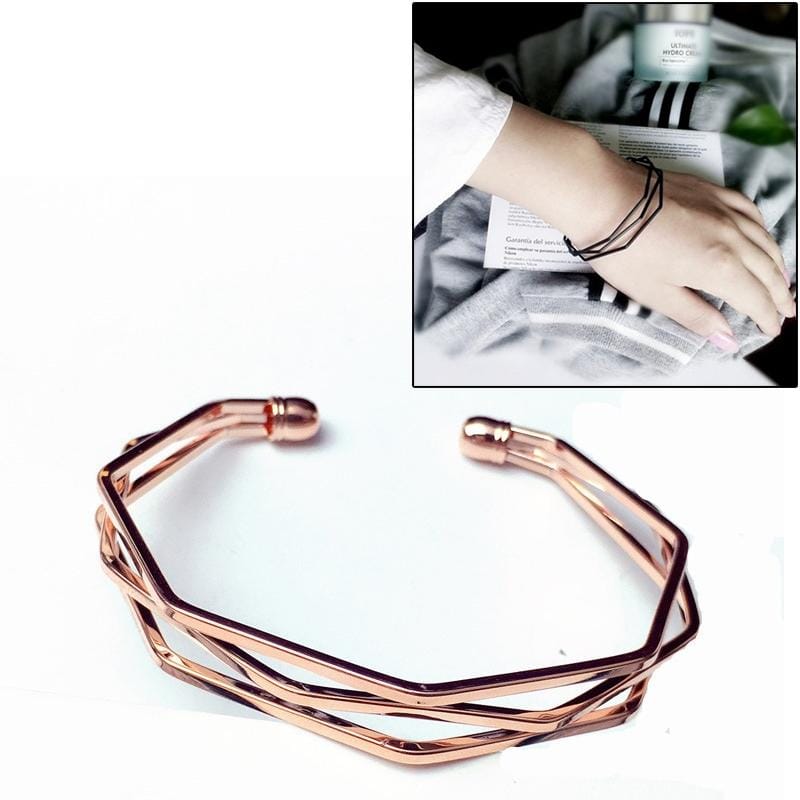 Vintage Brief Open Charms Multi-layer Cuff Bracelet Bangles (Rose Gold)