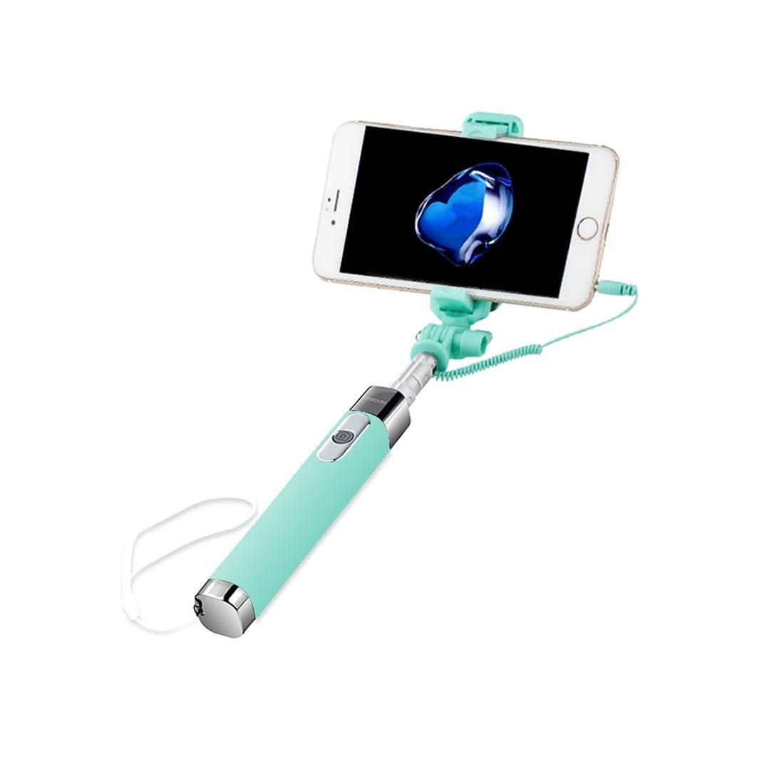 JOYROOM ZB09 Aluminium Alloy Wired Controlled Selfie Stick Monopod Extendable Handheld Holder with Mirror, Length: 76cm, for iPhone, Samsung, HTC, LG, Sony, Huawei, Lenovo, Xiaomi and other Smartphones (Green)