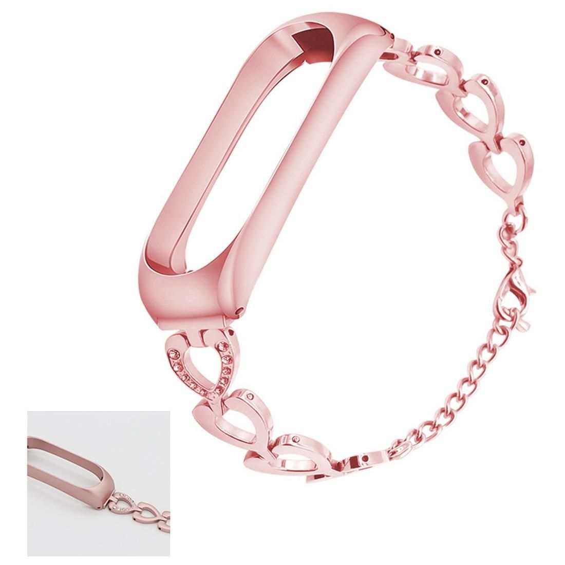 For Xiaomi Mi Band 3 / 4 Metal Heart Shape Replacement Strap Watchband, Color:Rose Pink