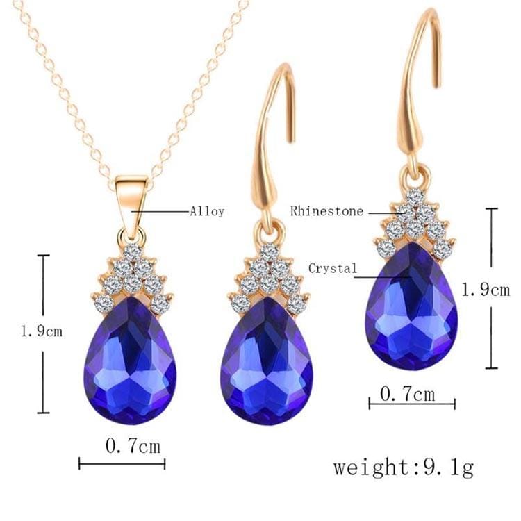 Fashion Diamond Ladies Crystal Zircon Drop Necklace Earring Set (Green)